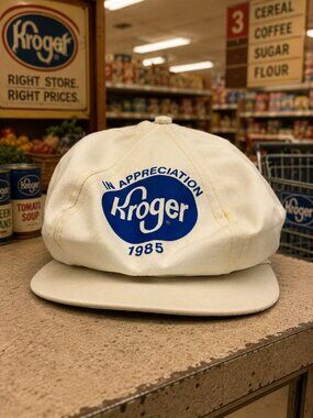 Kroger Mens Vintage Appreciation Hat White Cotton OS Adjustable Snapback 1985